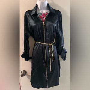 Guess Los Angeles Print Black Dress with Gold Chain Waist Belt